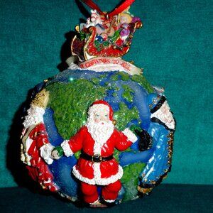 Christopher Radko Y2K Around the World Christmas Ornament Santa Sleigh Earth 5"